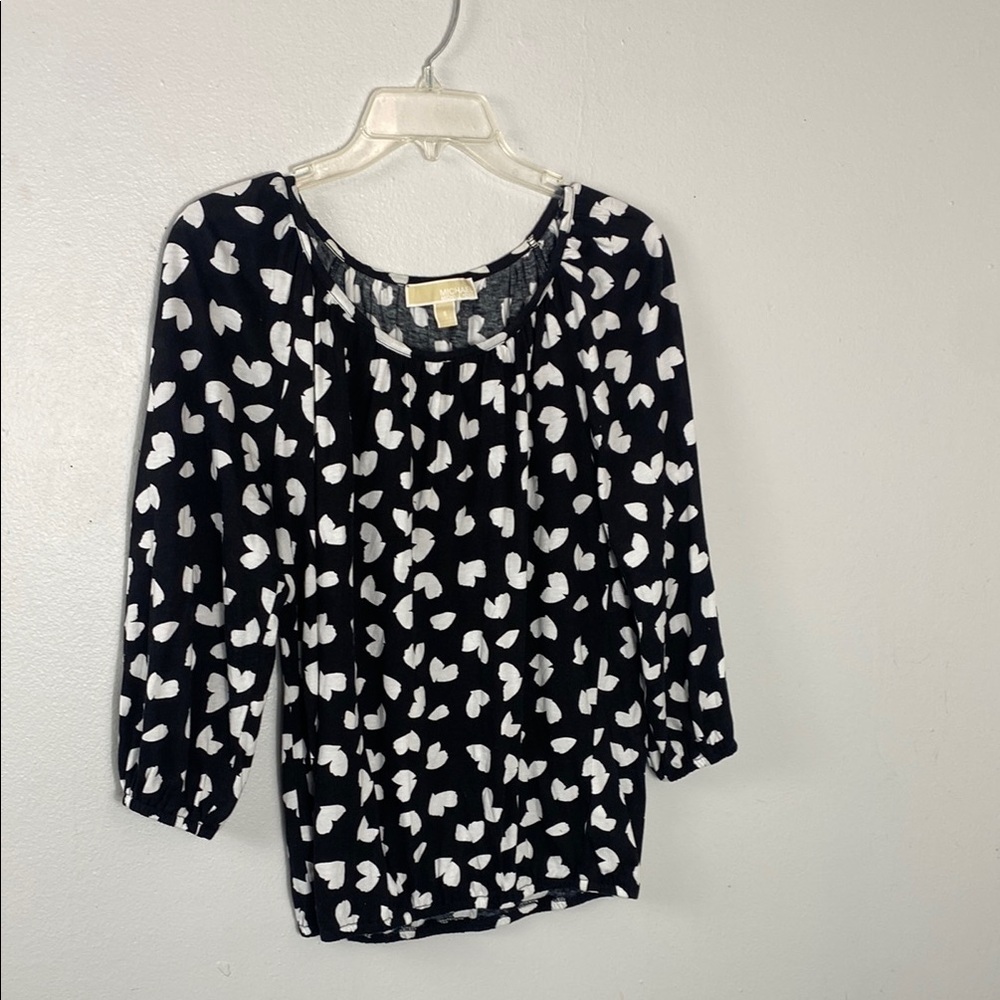 Michael Kors Black and White 3/4 Sleeve Blouse